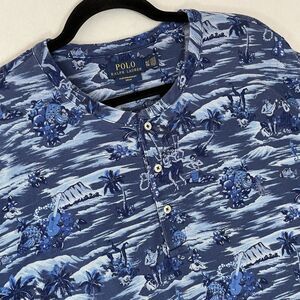 Polo Ralph Lauren Featherweight Mesh Henley Shirt Mens XLT Blue Hawaiian